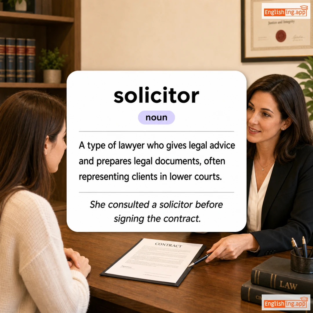 solicitor definition card — visual illustration of the meaning