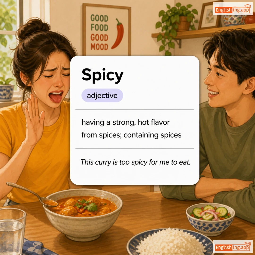 Spicy definition card — visual illustration of the meaning