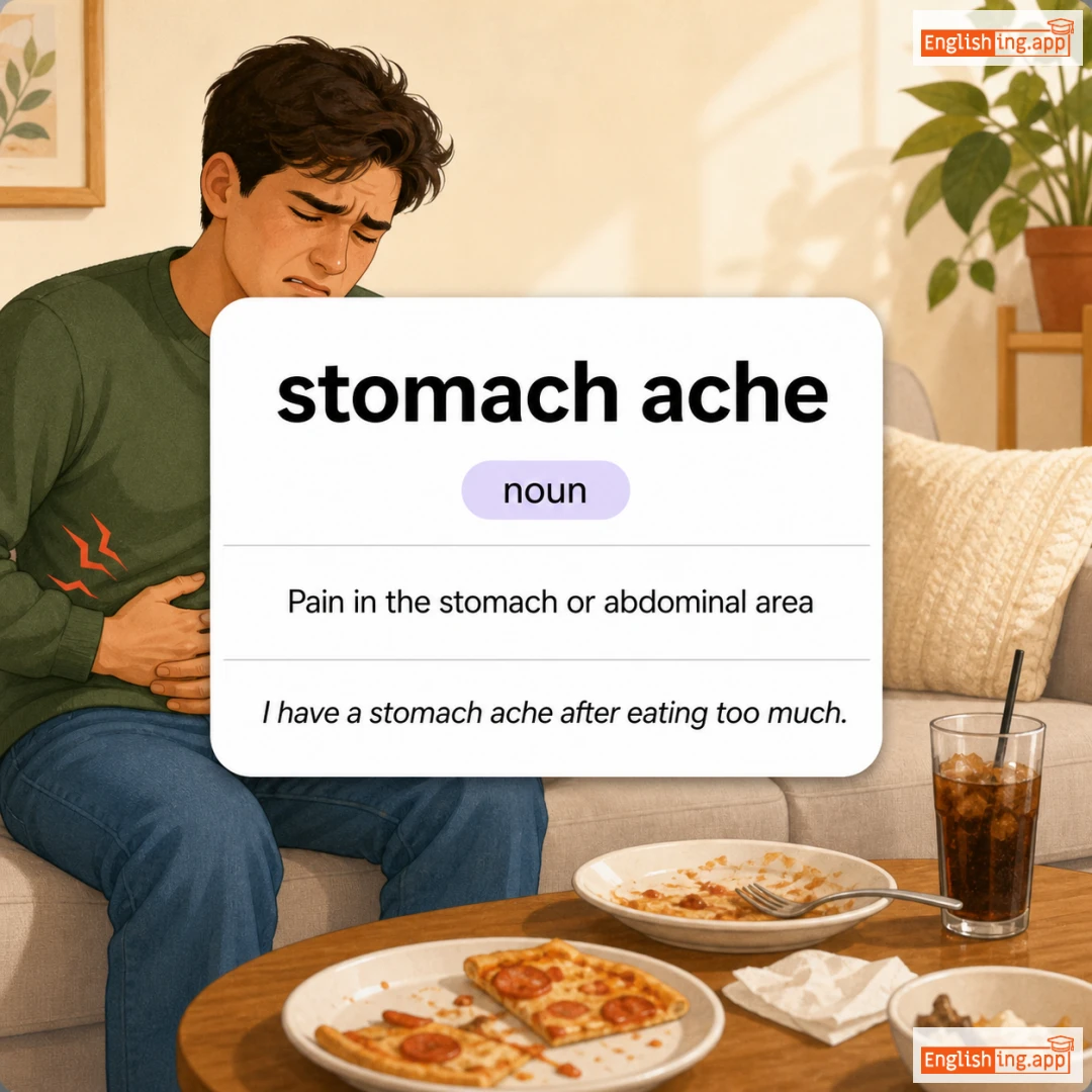 stomach ache definition card — visual illustration of the meaning