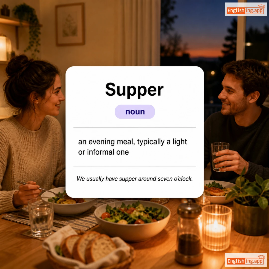 Supper definition card — visual illustration of the meaning