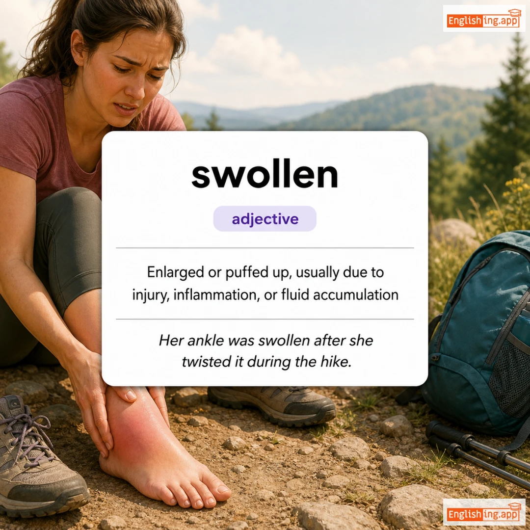 swollen definition card — visual illustration of the meaning