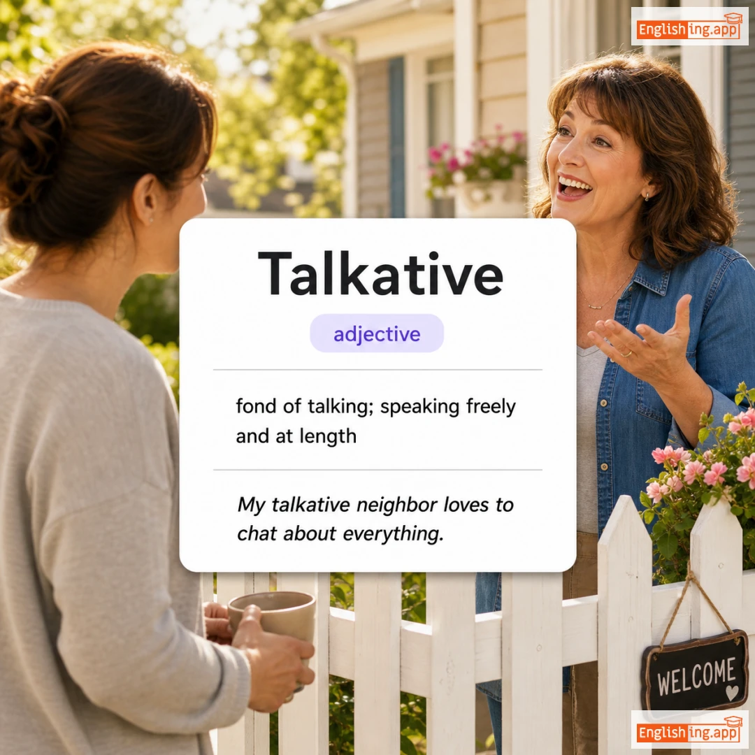 Talkative definition card — visual illustration of the meaning