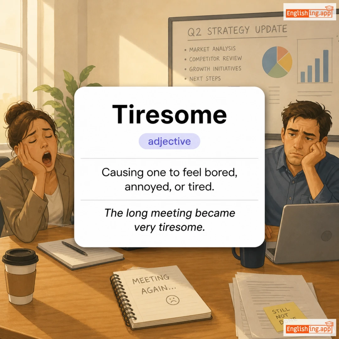 Tiresome definition card — visual illustration of the meaning