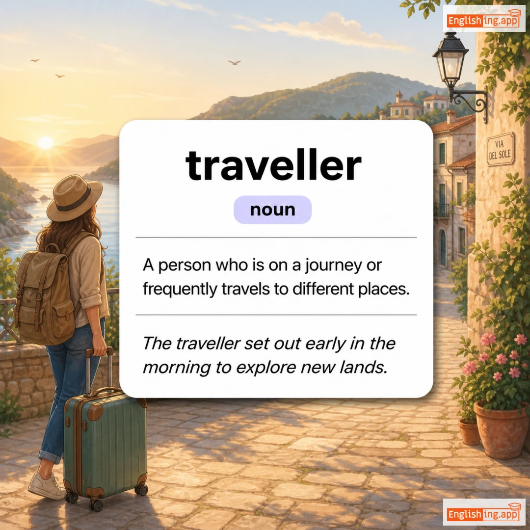traveller definition card — visual illustration of the meaning