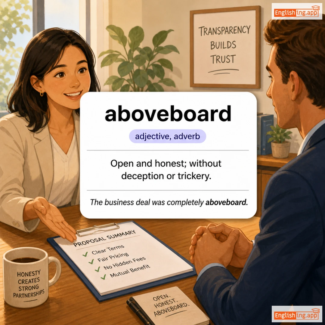 aboveboard definition card — visual illustration of the meaning