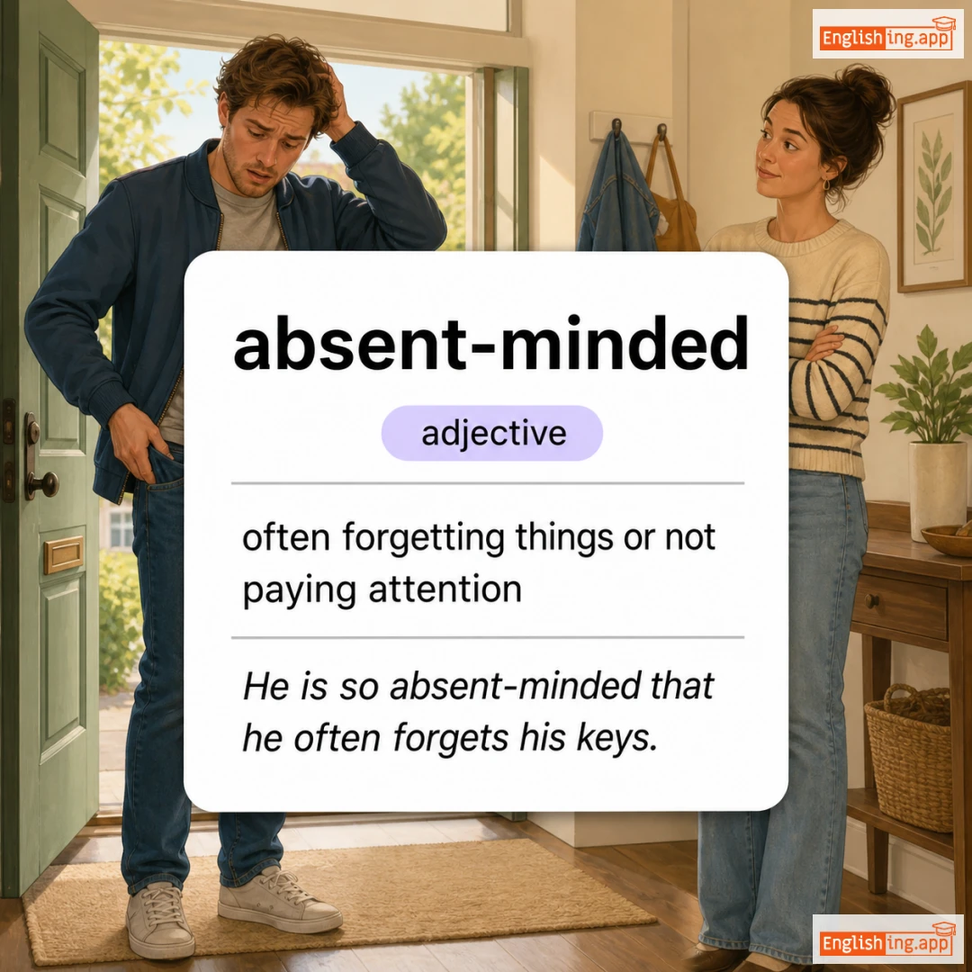 absent-minded definition card — visual illustration of the meaning