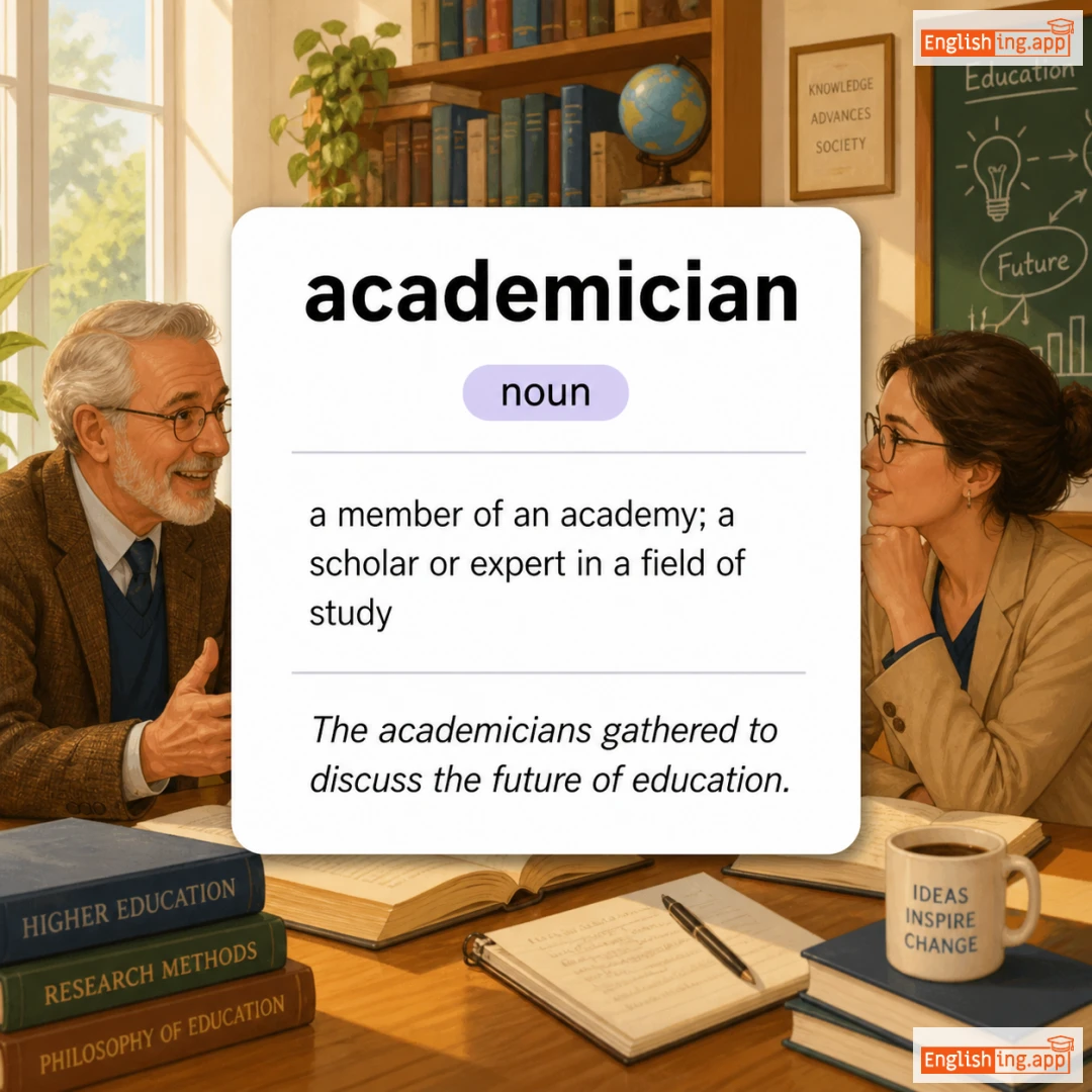 academician definition card — visual illustration of the meaning