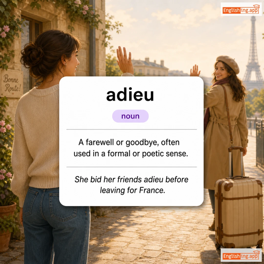 adieu definition card — visual illustration of the meaning
