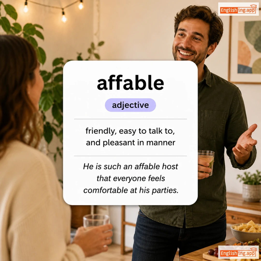 affable definition card — visual illustration of the meaning