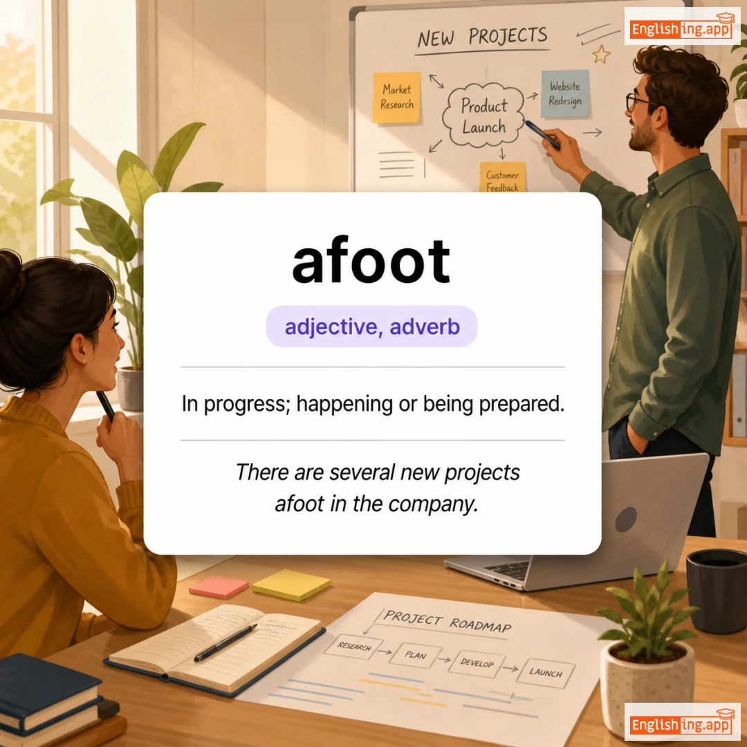 afoot definition card — visual illustration of the meaning