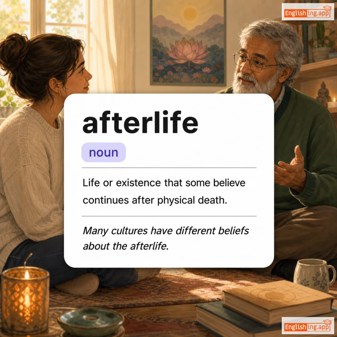 afterlife definition card — visual illustration of the meaning