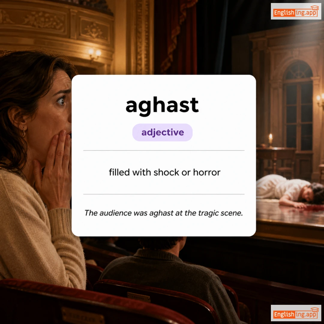 aghast definition card — visual illustration of the meaning