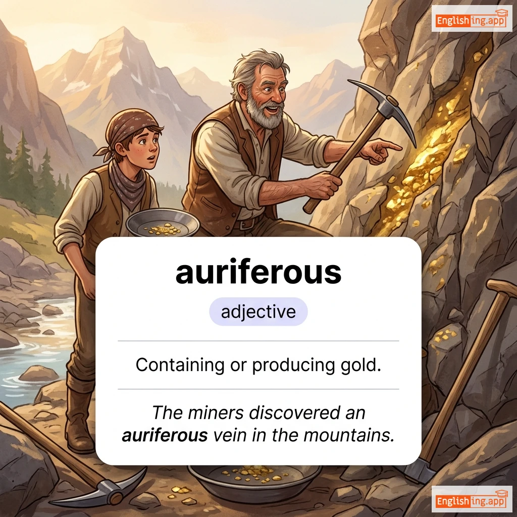 auriferous definition card — visual illustration of the meaning