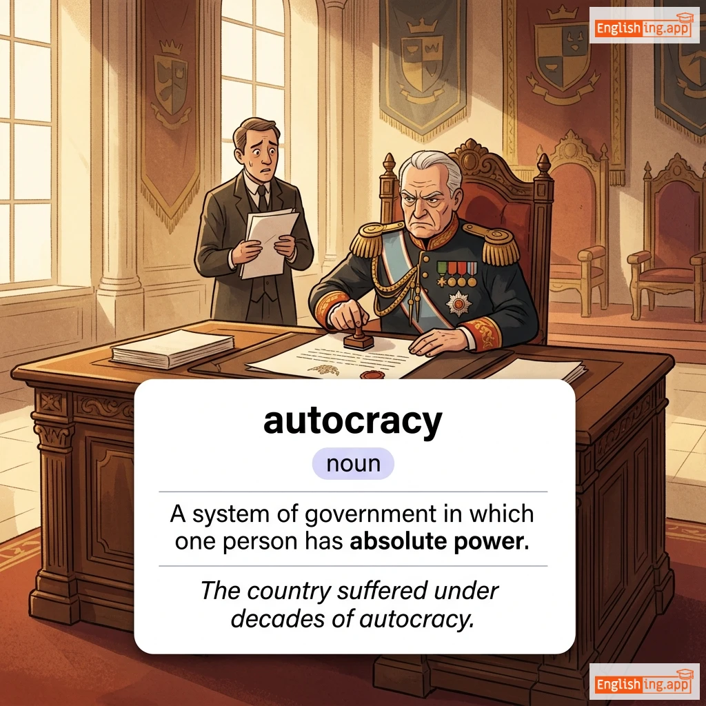 autocracy definition card — visual illustration of the meaning