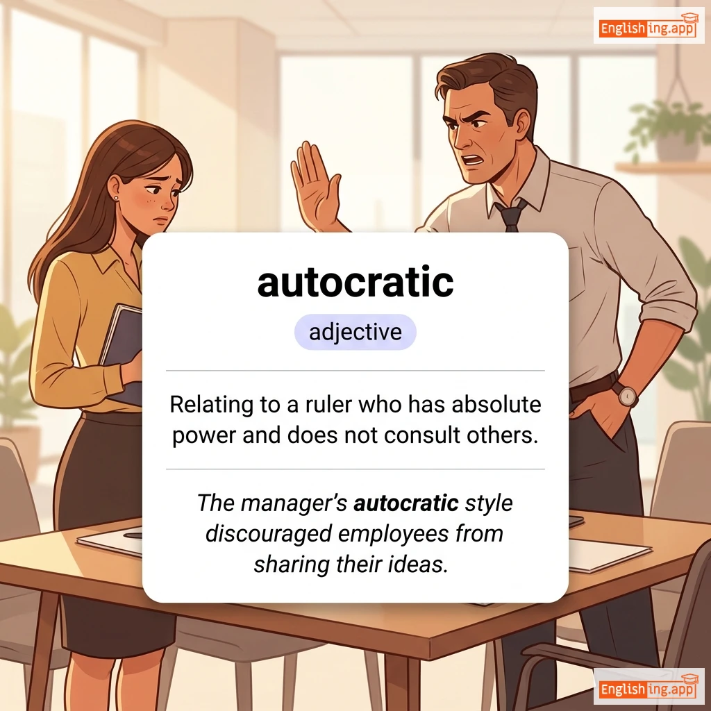autocratic definition card — visual illustration of the meaning
