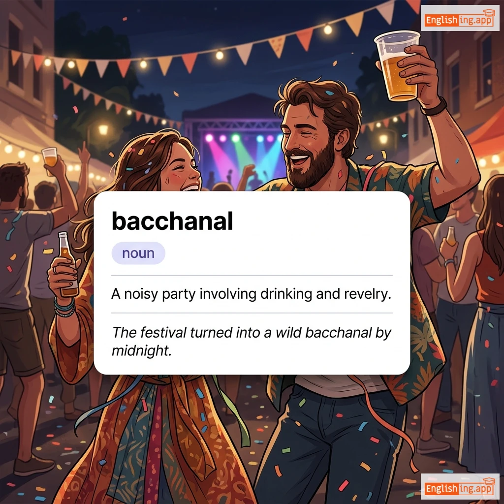bacchanal definition card — visual illustration of the meaning