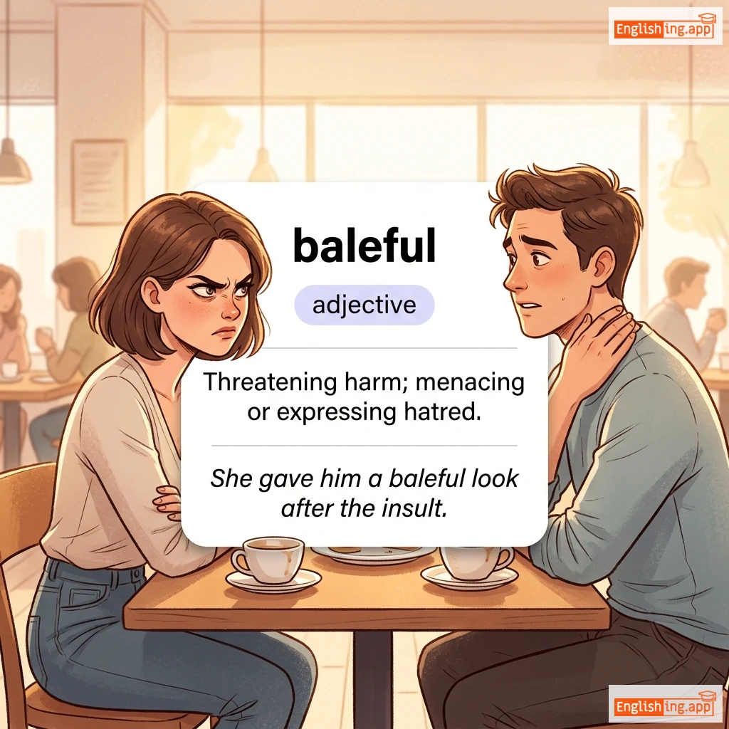baleful definition card — visual illustration of the meaning