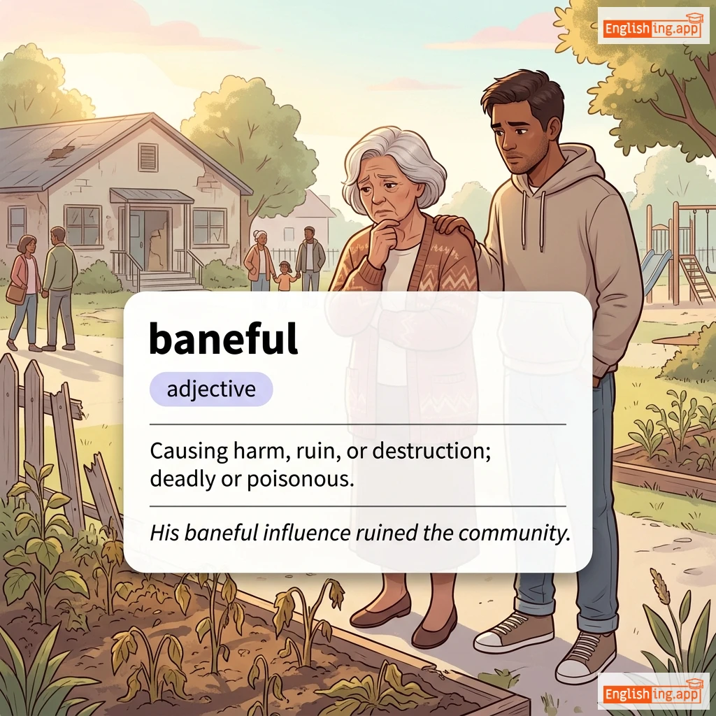 baneful definition card — visual illustration of the meaning
