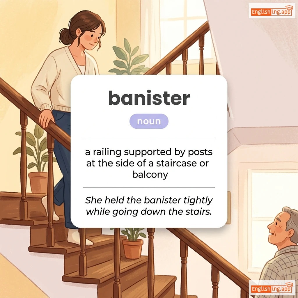banister definition card — visual illustration of the meaning