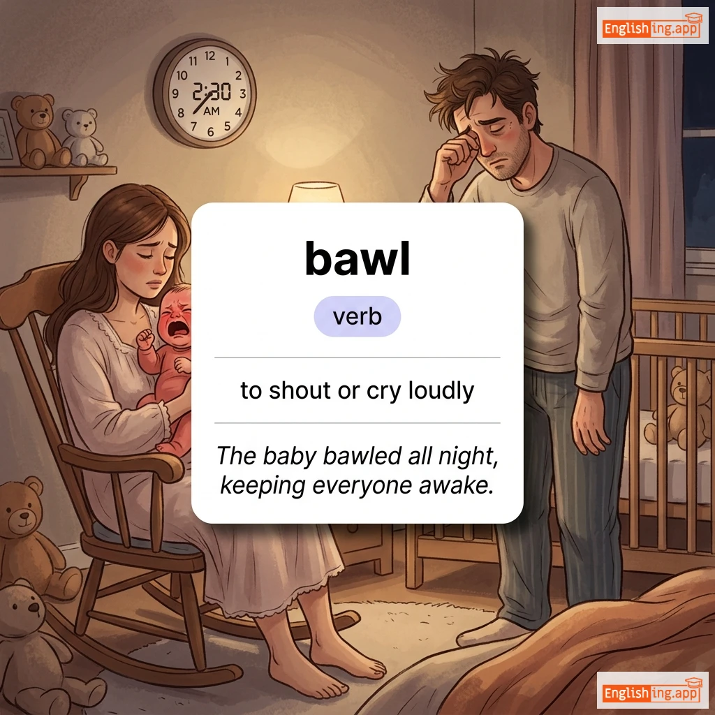 bawl definition card — visual illustration of the meaning