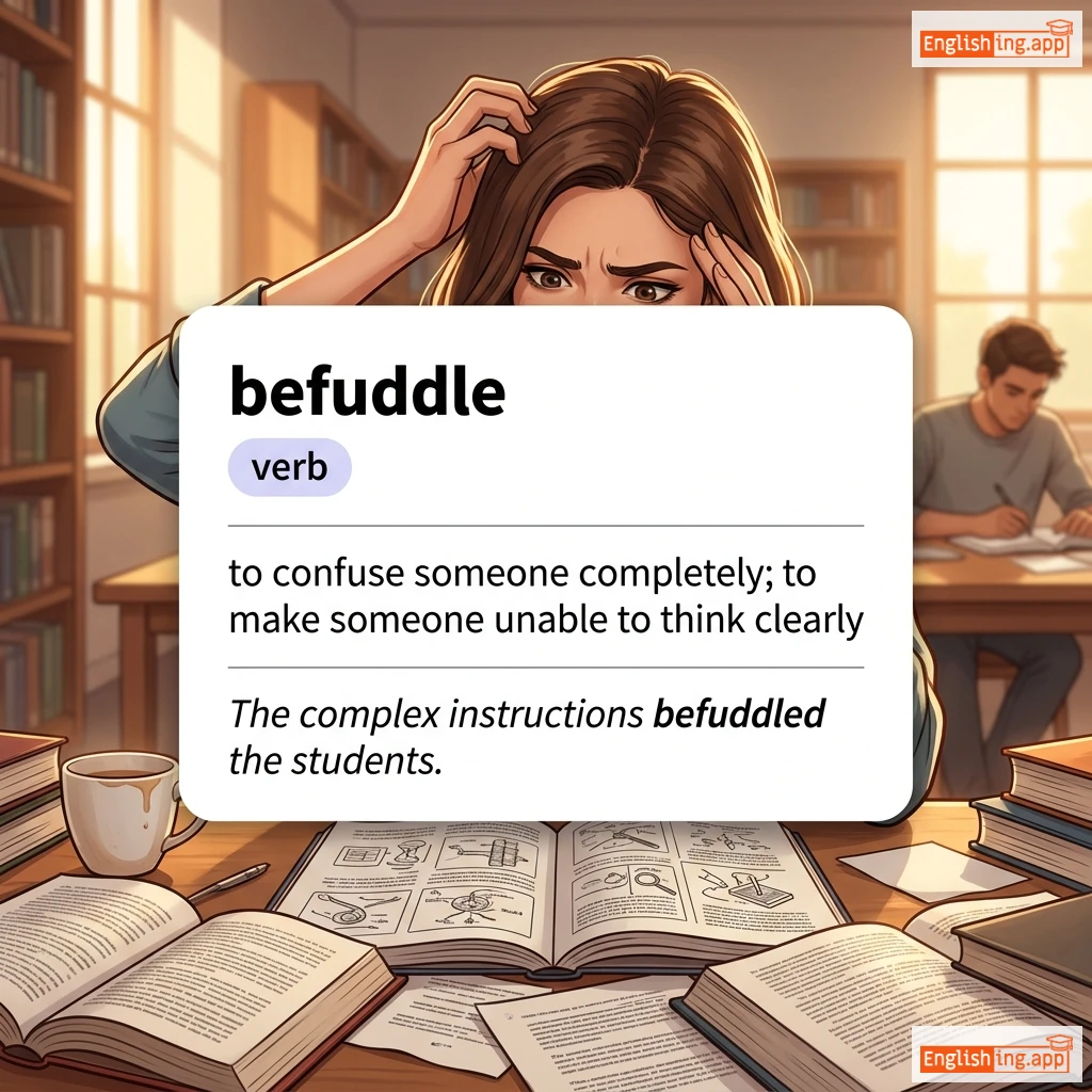 befuddle definition card — visual illustration of the meaning