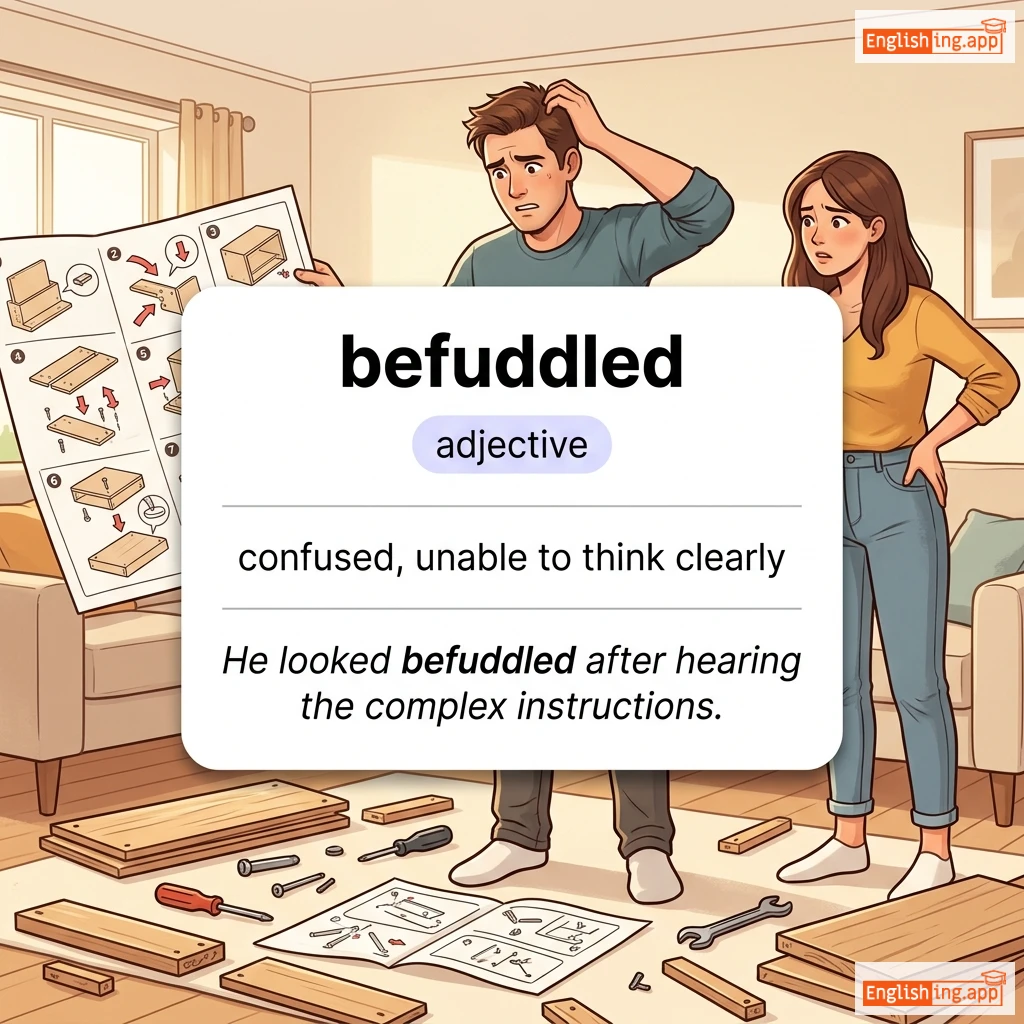 befuddled definition card — visual illustration of the meaning