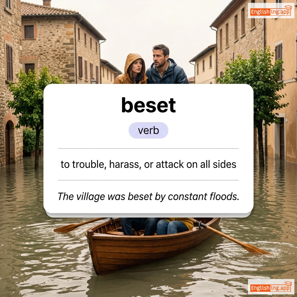 beset definition card — visual illustration of the meaning
