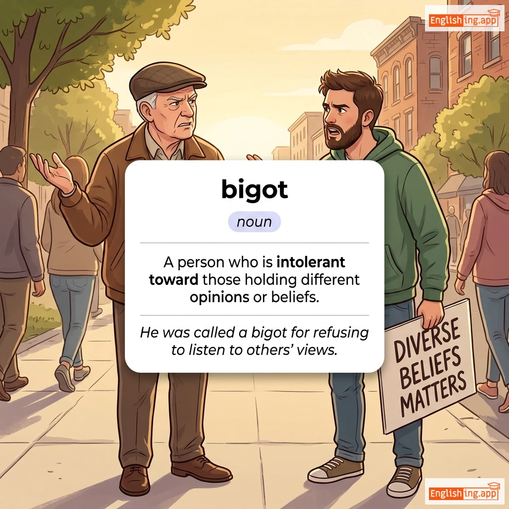 bigot definition card — visual illustration of the meaning