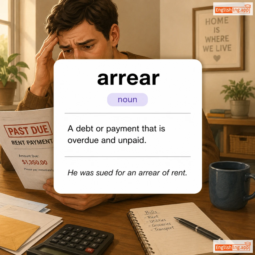 arrear definition card — visual illustration of the meaning