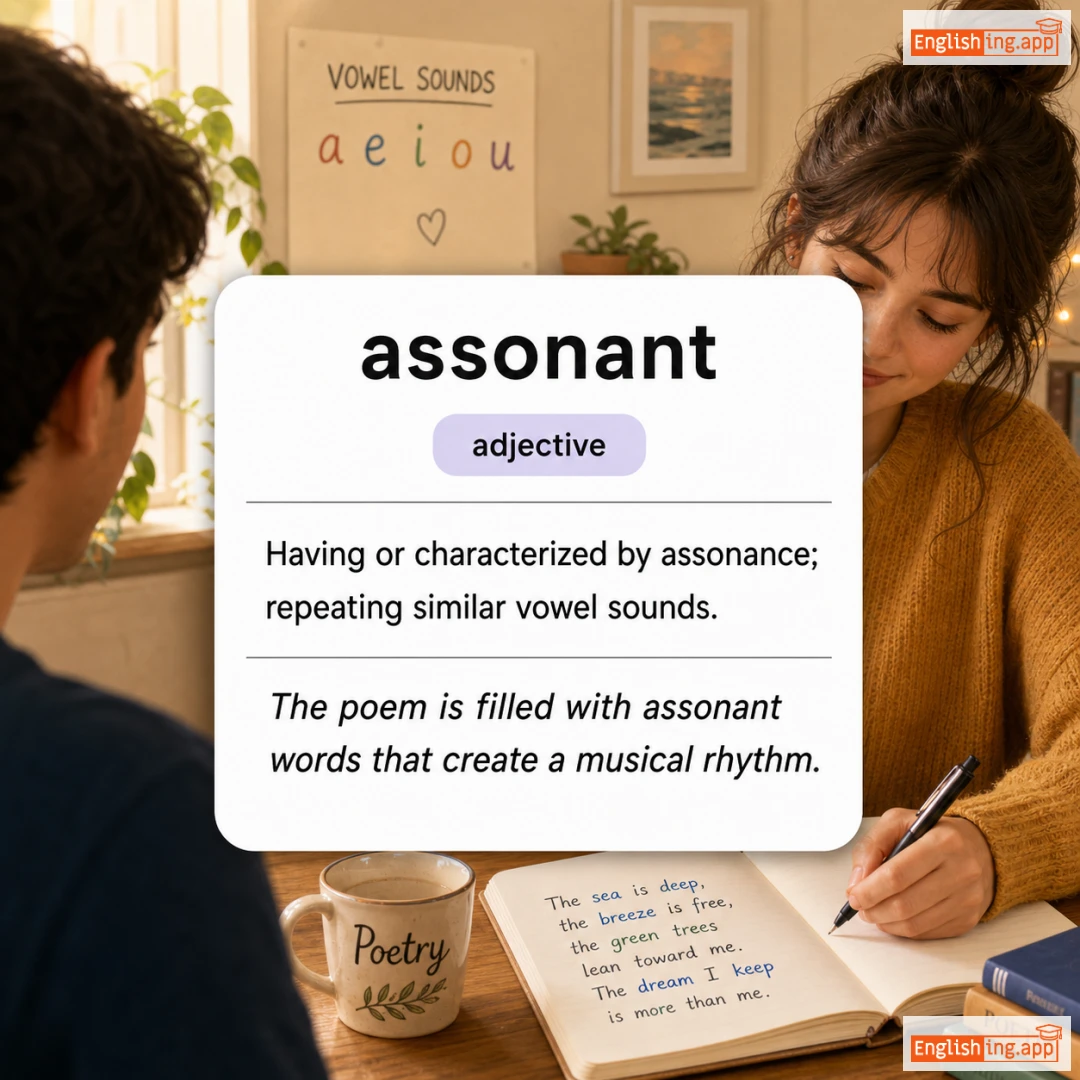 assonant definition card — visual illustration of the meaning
