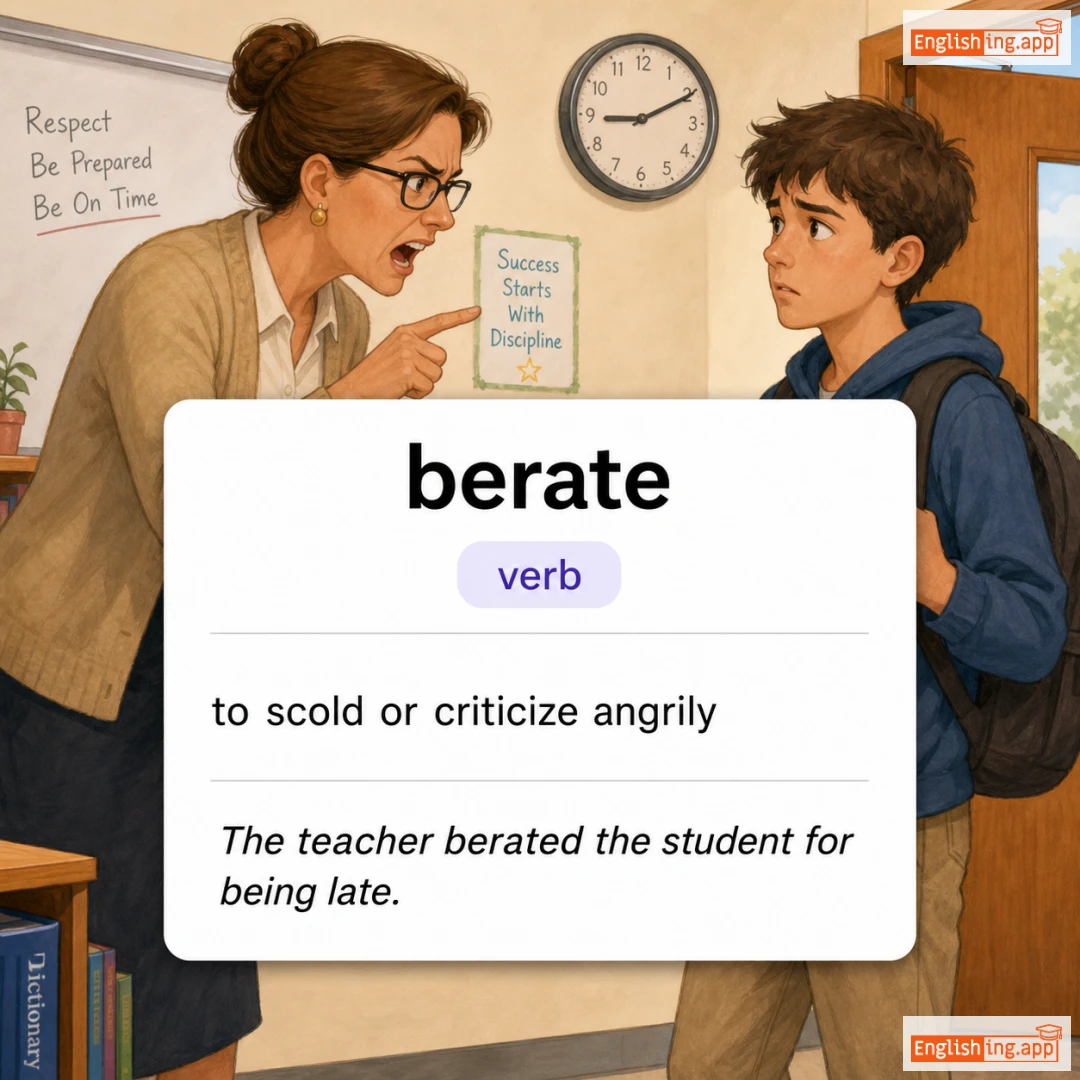 berate definition card — visual illustration of the meaning