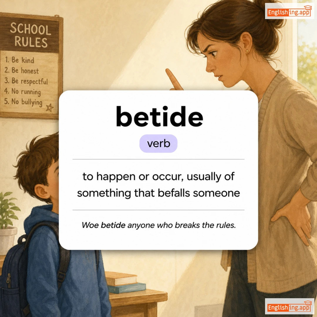 betide definition card — visual illustration of the meaning