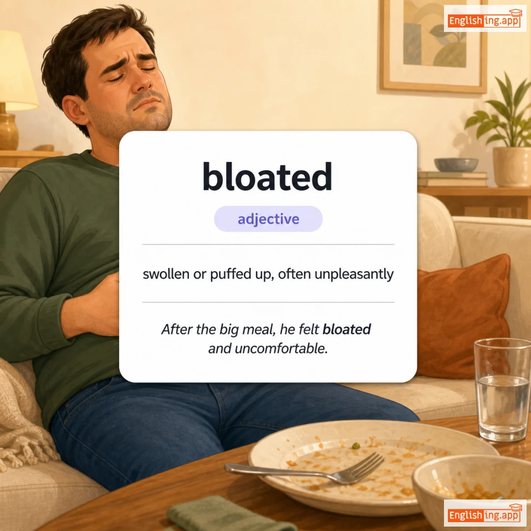 bloated definition card — visual illustration of the meaning