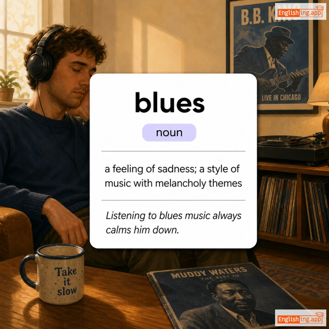 blues definition card — visual illustration of the meaning
