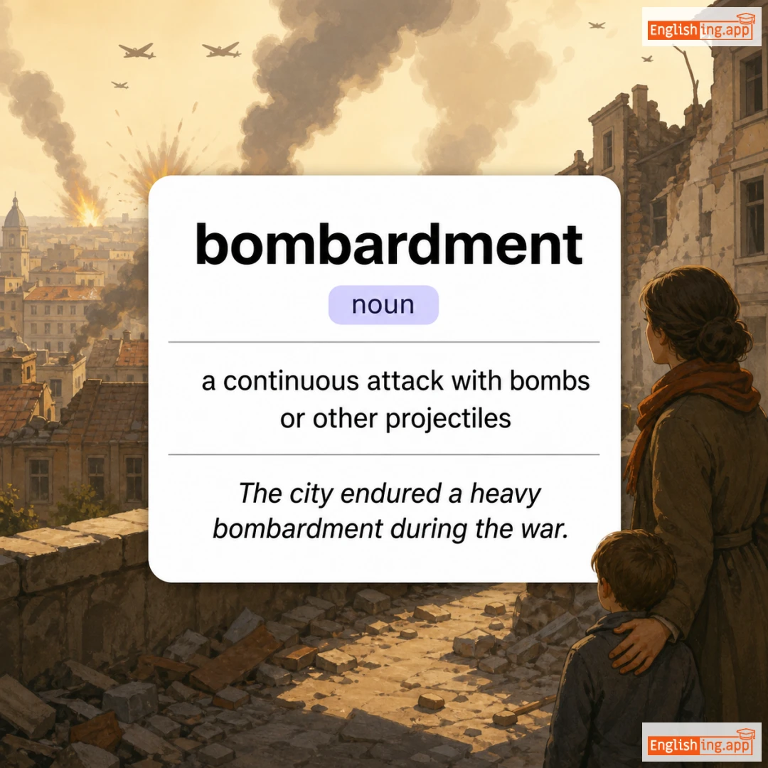 bombardment definition card — visual illustration of the meaning