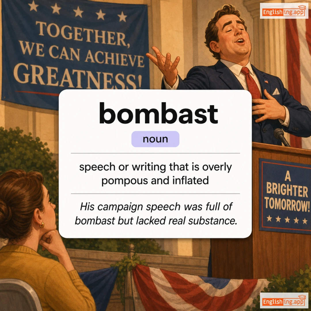 bombast definition card — visual illustration of the meaning