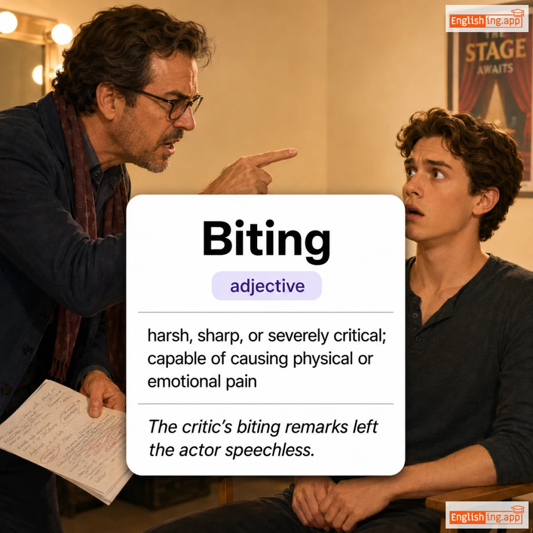 Biting definition card — visual illustration of the meaning