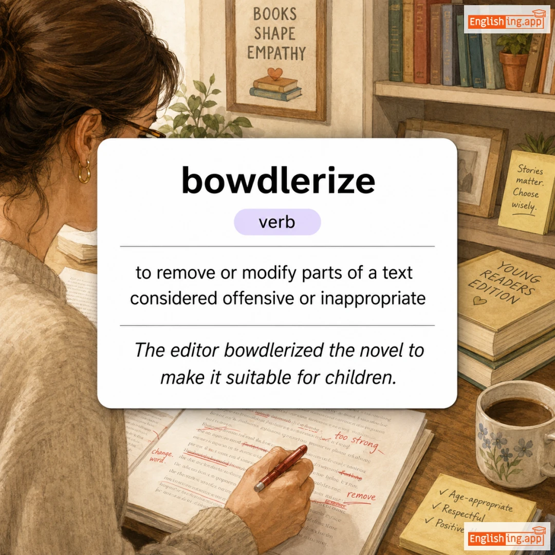 bowdlerize definition card — visual illustration of the meaning