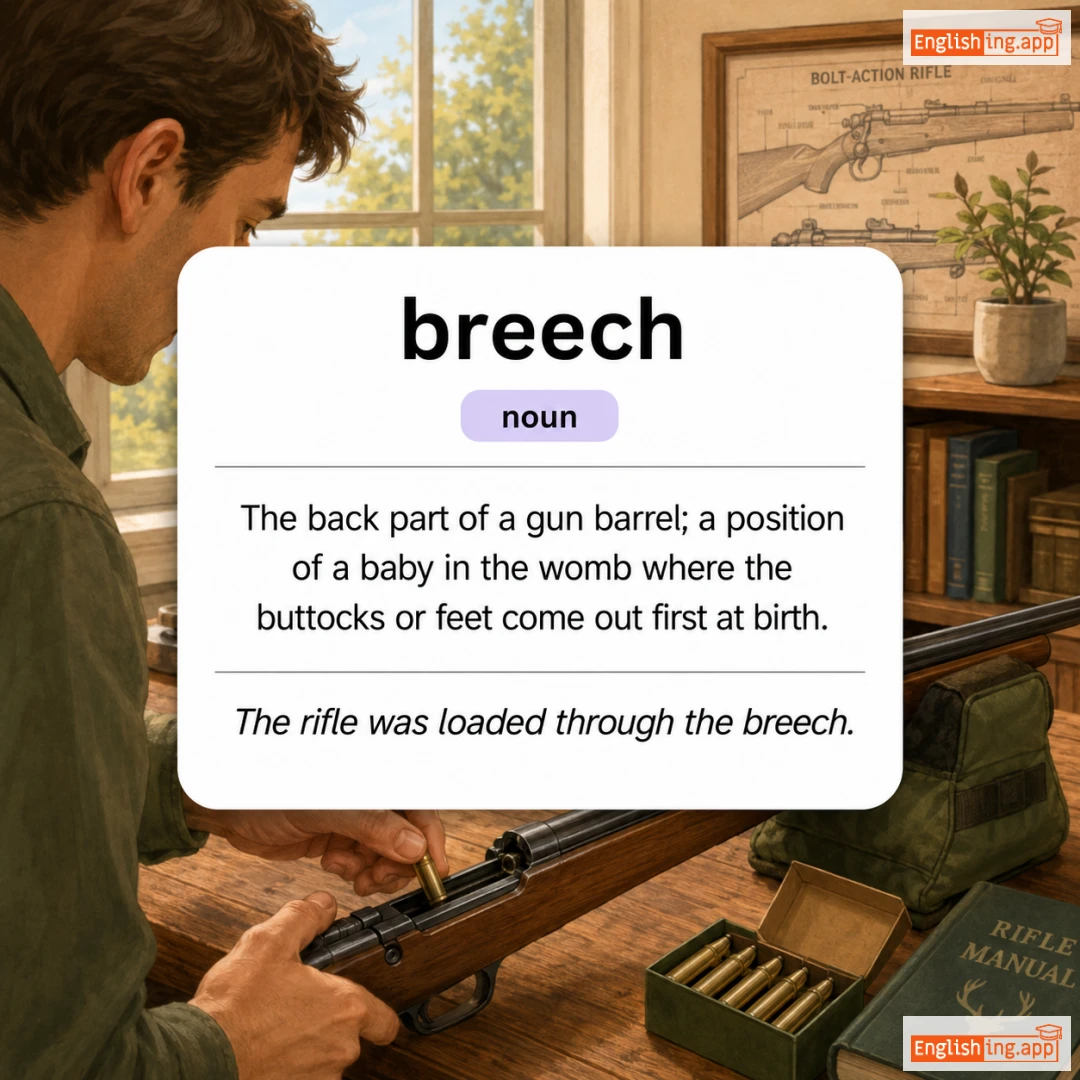 breech definition card — visual illustration of the meaning