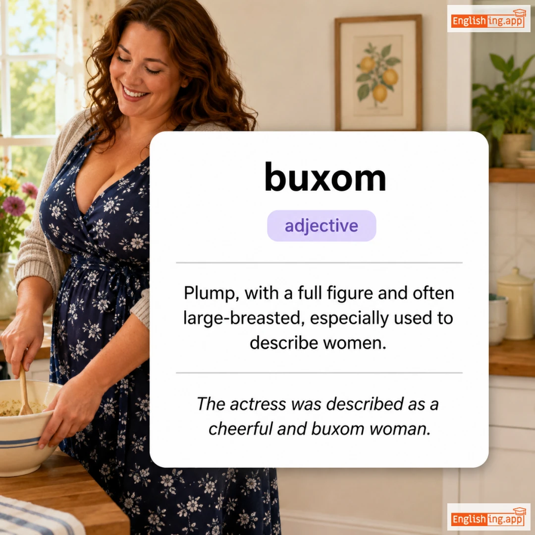 buxom definition card — visual illustration of the meaning