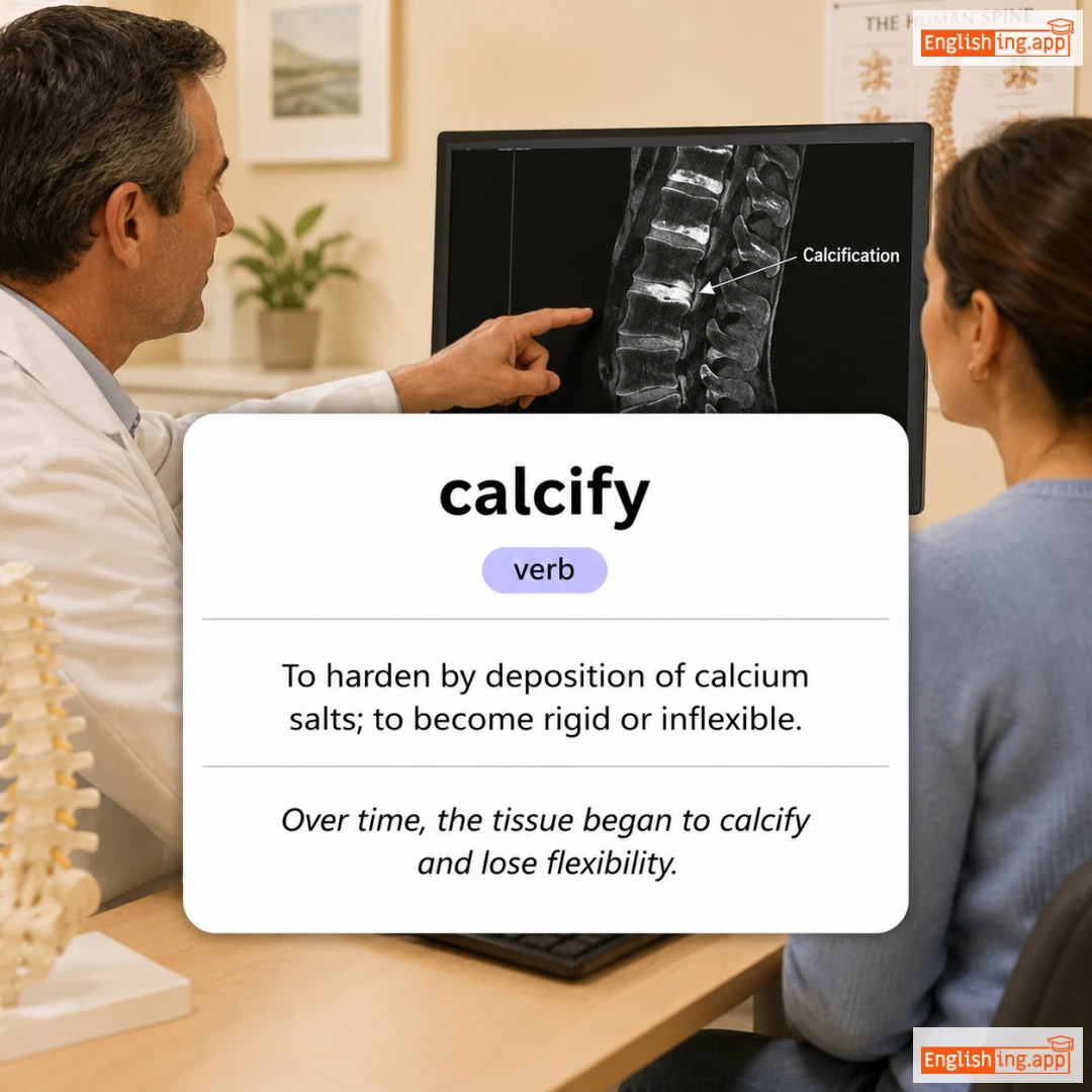 calcify definition card — visual illustration of the meaning