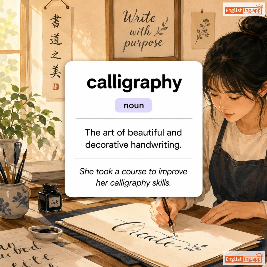 calligraphy definition card — visual illustration of the meaning