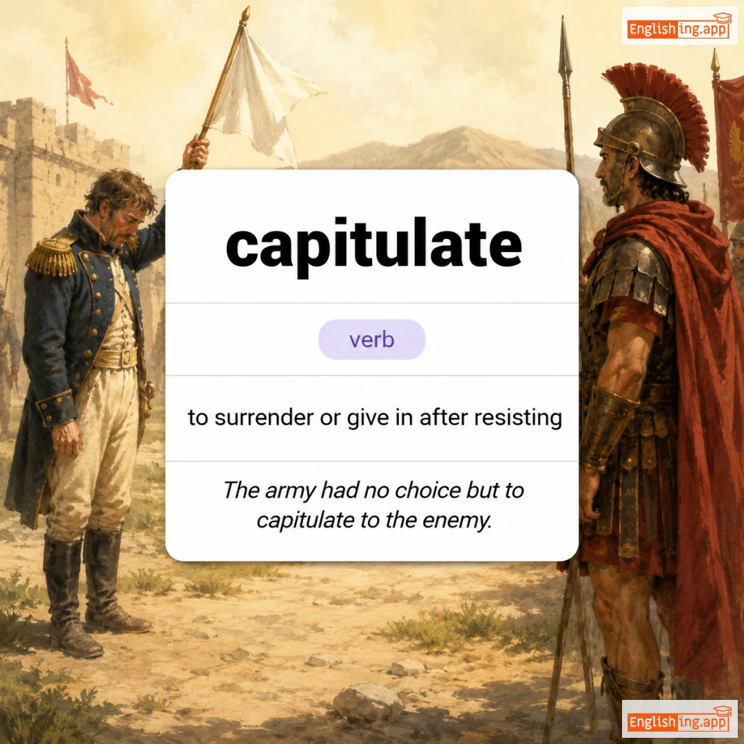 capitulate definition card — visual illustration of the meaning