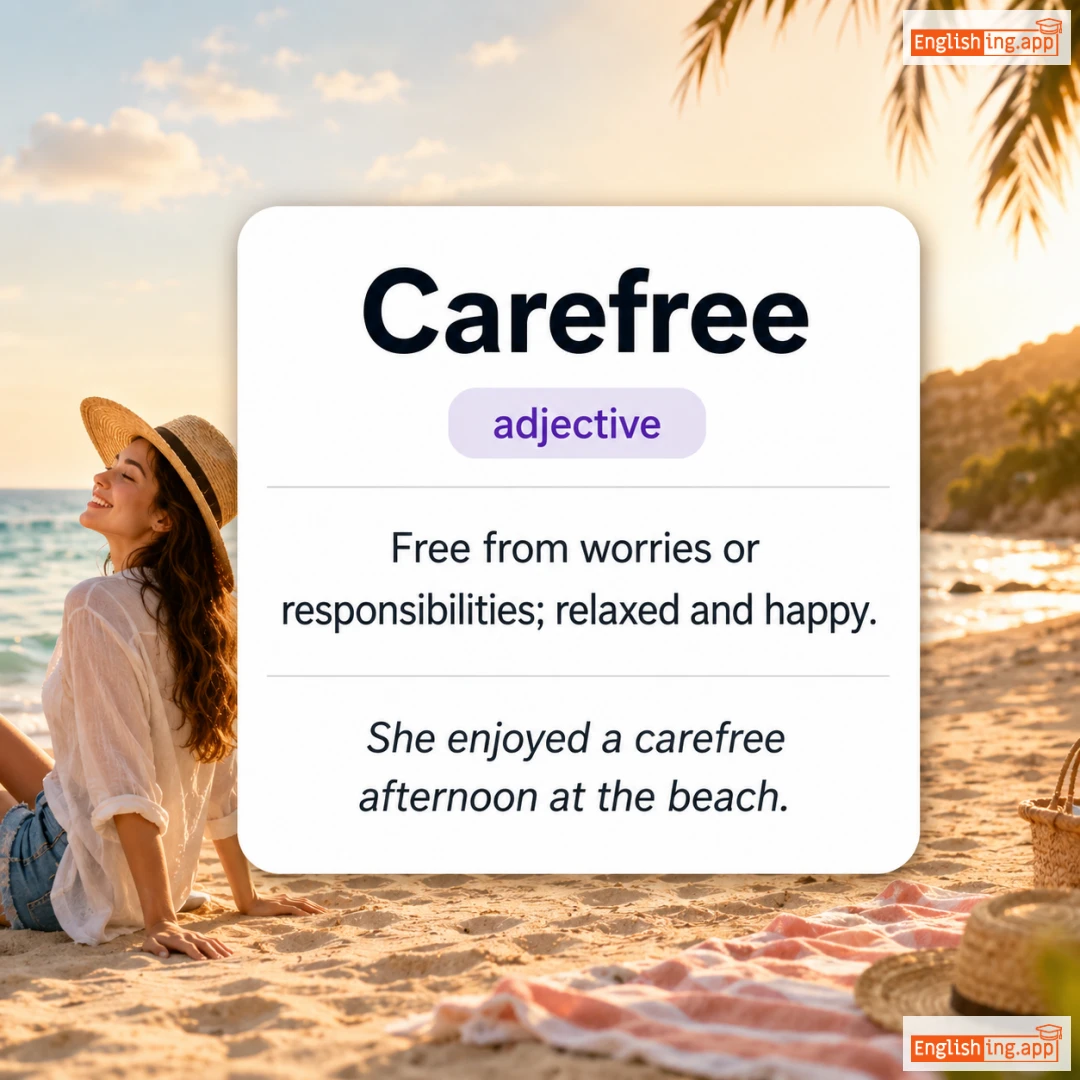 Carefree definition card — visual illustration of the meaning
