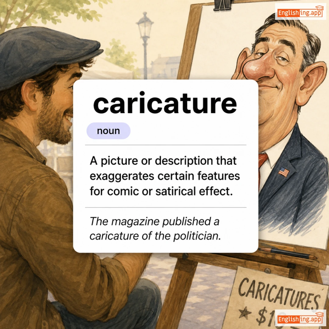 caricature definition card — visual illustration of the meaning