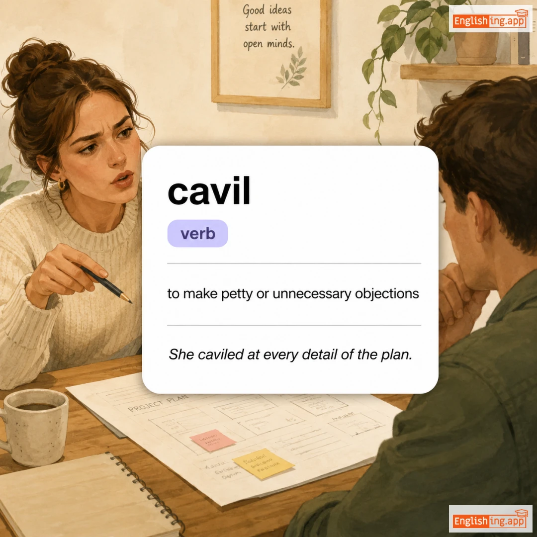 cavil definition card — visual illustration of the meaning
