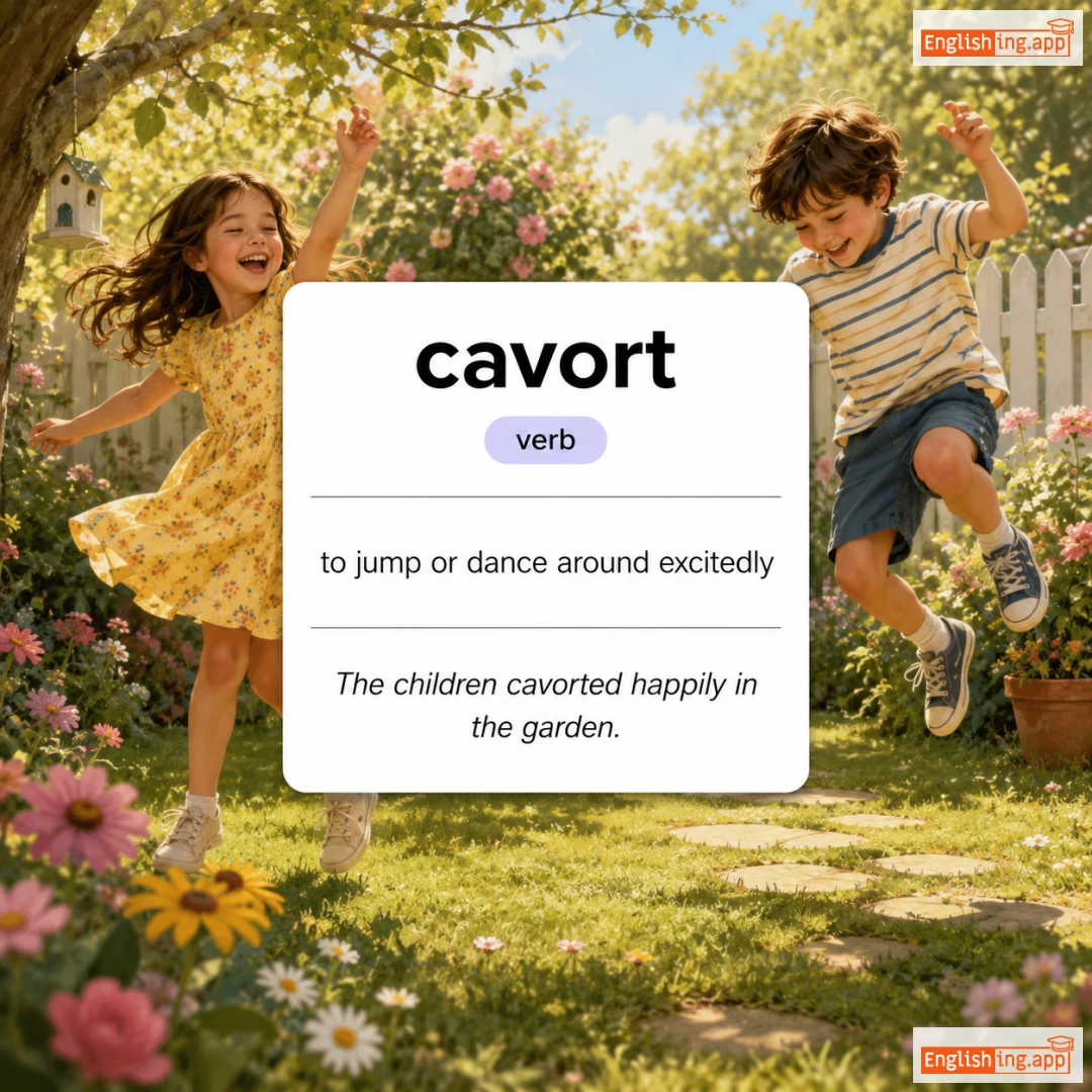 cavort definition card — visual illustration of the meaning
