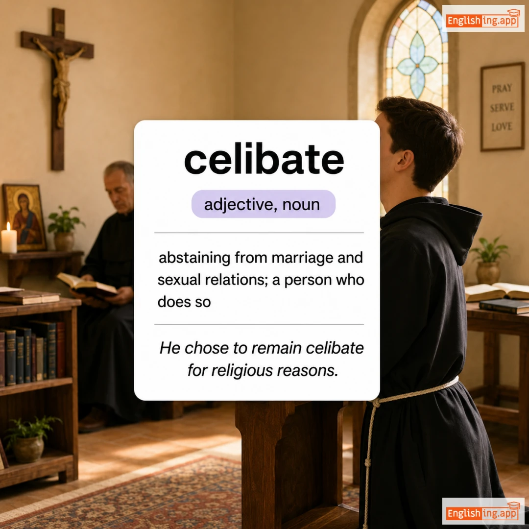 celibate definition card — visual illustration of the meaning