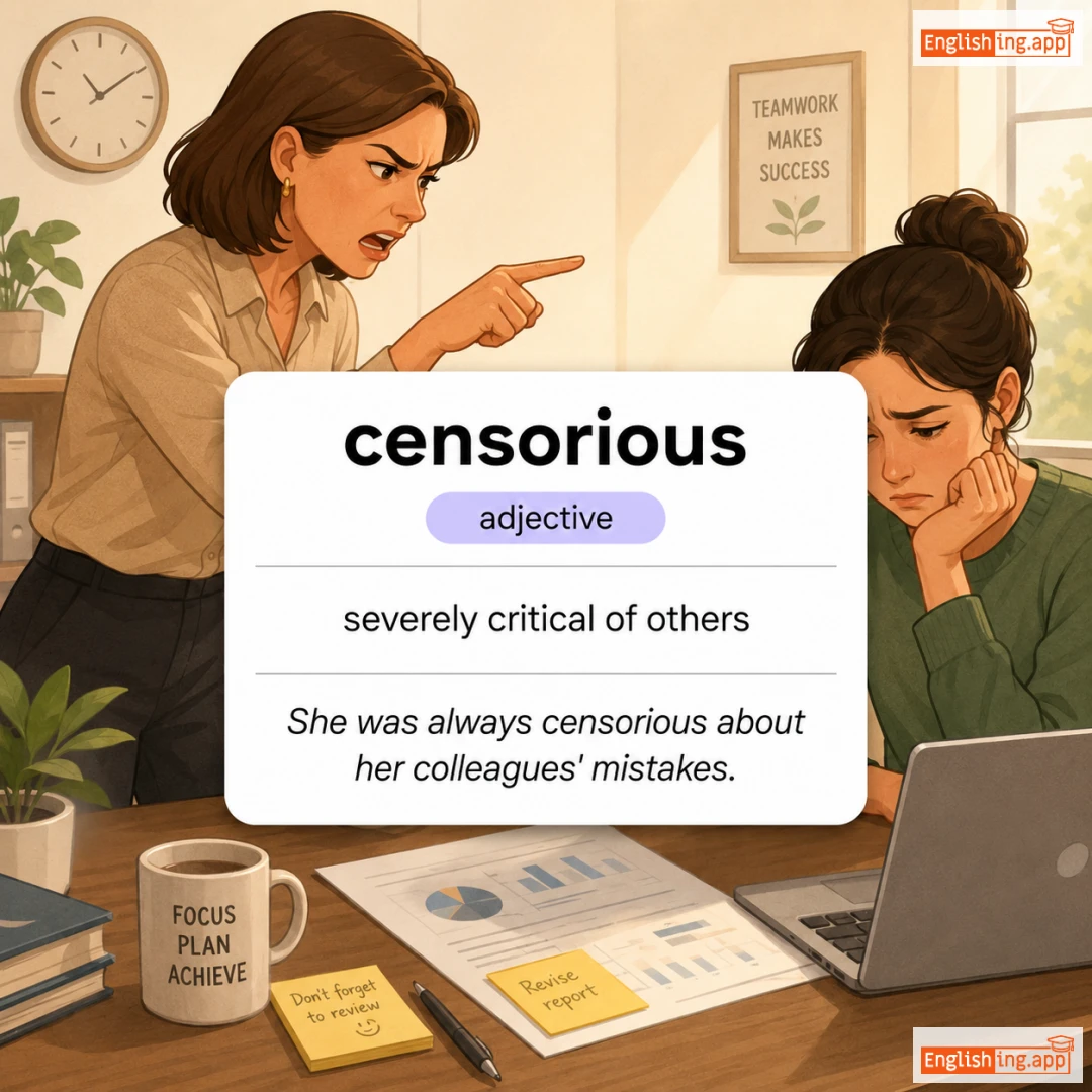 censorious definition card — visual illustration of the meaning