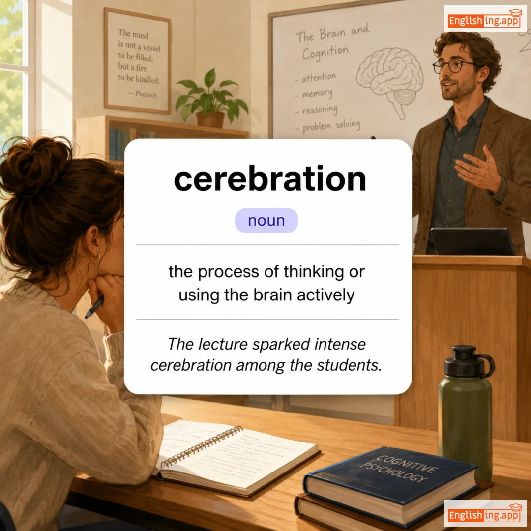 cerebration definition card — visual illustration of the meaning